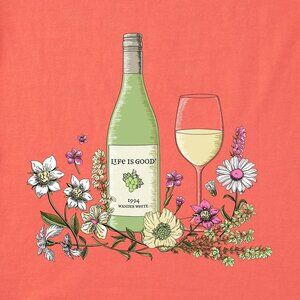 Life Is Good Womens Botanical White Wine Short Sleeve Orange Crusher Tee - LARGE